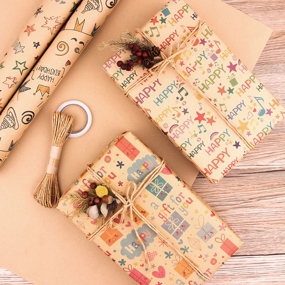 Gift For You Printed Birthday Kraft Wrapping Paper - 6pcs, 50CM X 70CM, Birthday Wrapping Paper