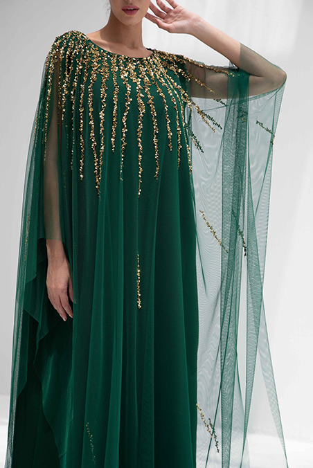 Fatima with Love - Forest Green with Golden Embroidery Kaftan