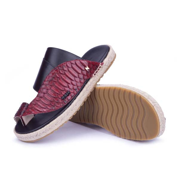 Neqwa Mens Madas Sandals Marbella Snake Collection - Burgundy Python Leather