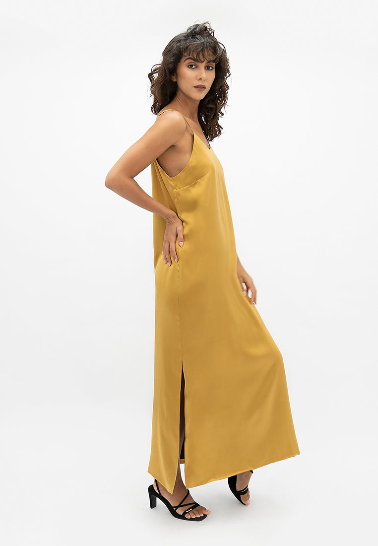 Calabar Silk Slip Dress in Mimosa Yellow