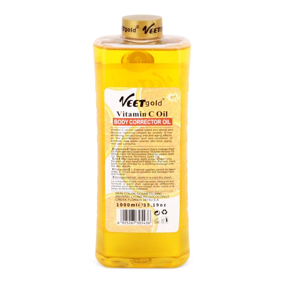 Veet Gold Orange Vitamin C Oil Body Corrector Oil 1000mlPersonal CareCorrects and Evens Skin Tone Moisturizes and Hydrates Whitens and Brightens