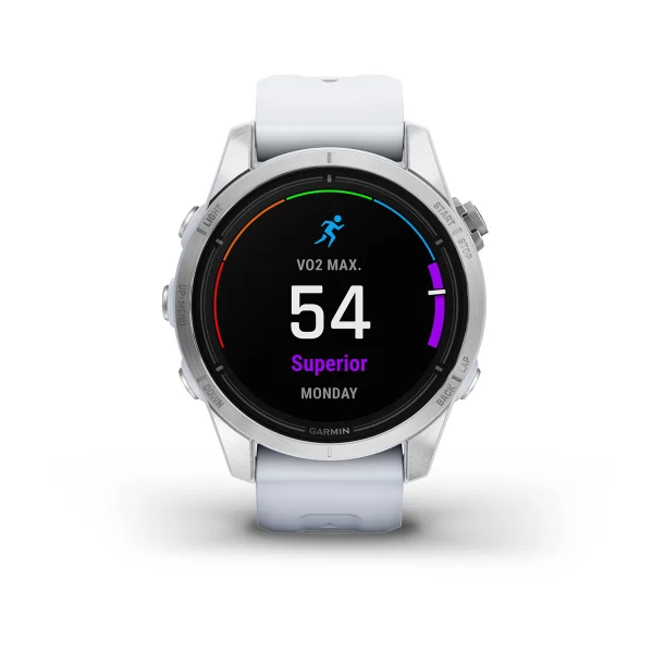 Garmin Epix Pro (Gen 2) Standard Edition - 42mm - Silver With Whitestone Silicone BandWearablesSEE YOUR STATS IN A BRILLIANT NEW LIGHT ALL DAY, EVERY DAYConquer every hour of the day with advanced training features, 24/7 health and wellness monitoring, an