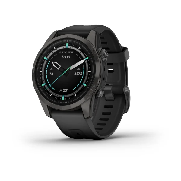 Garmin Epix Pro (Gen 2) Sapphire Edition - 42mm - Carbon Gray DLC Titanium With Black Silicone BandWearablesSEE YOUR STATS IN A BRILLIANT NEW LIGHT ALL DAY, EVERY DAYConquer every hour of the day with advanced training features, 24/7 health and wellness m