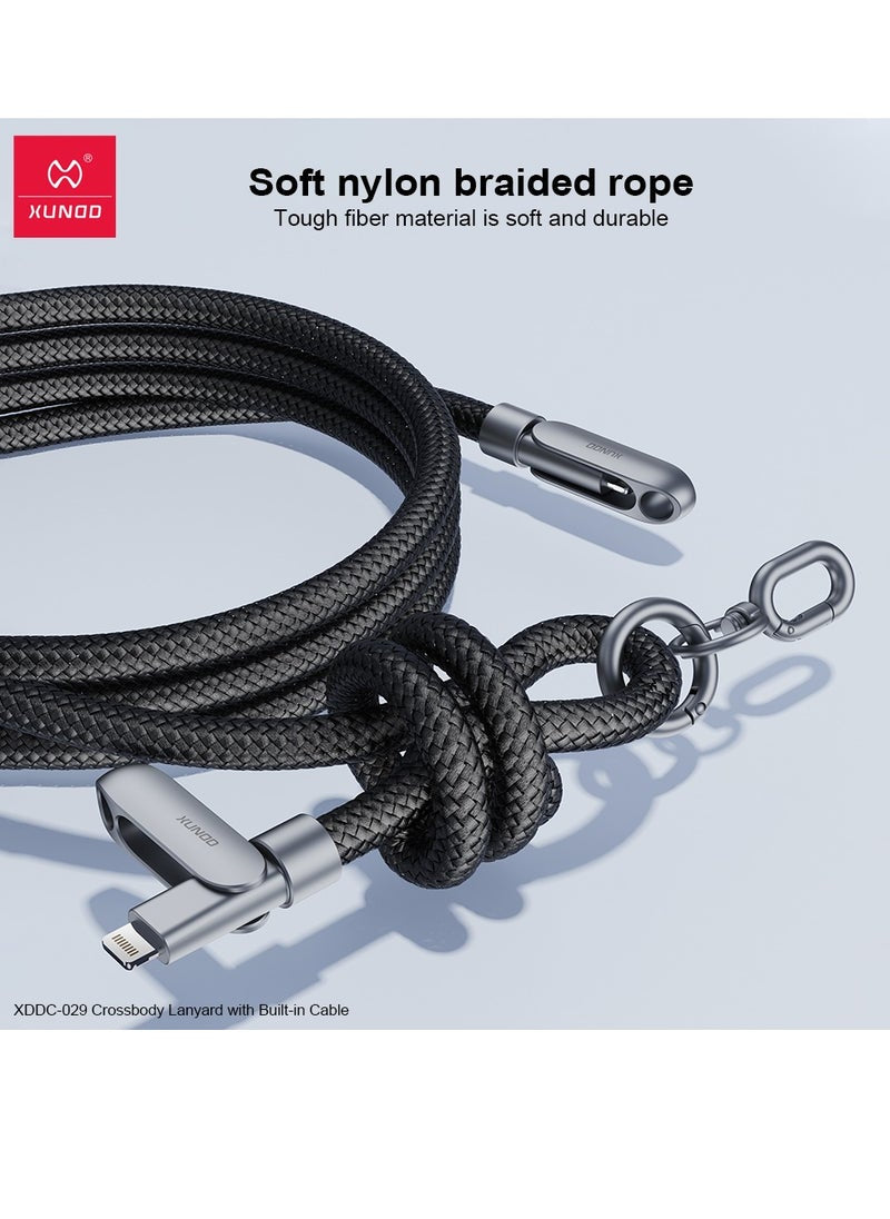 XUNDD Crossbody Lanyard with Builtin Cable (USBC Compatible with Lightning) 27W Charging Cable Body Neck Lanyard for Compatible with iPhone 14 Pro Max iPhone 14 Pro 14 Plus 13 Pro Max etc (1.2M) (Pink)Mobile AccessoriesBuilt-in 27W Charging Cable: Feature