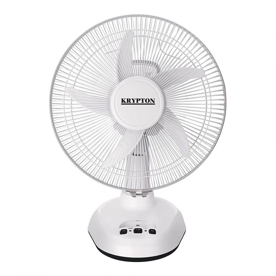Krypton-12 Inch Rechargeable Oscillating Fan KNF6065 - WhiteHome EnvironmentOSCILLATING - Classic oscillating Desk fan provides 60 to 160 degree oscillation or can be locked in non-oscillating position. And creates a continuous breeze and disperses it eff