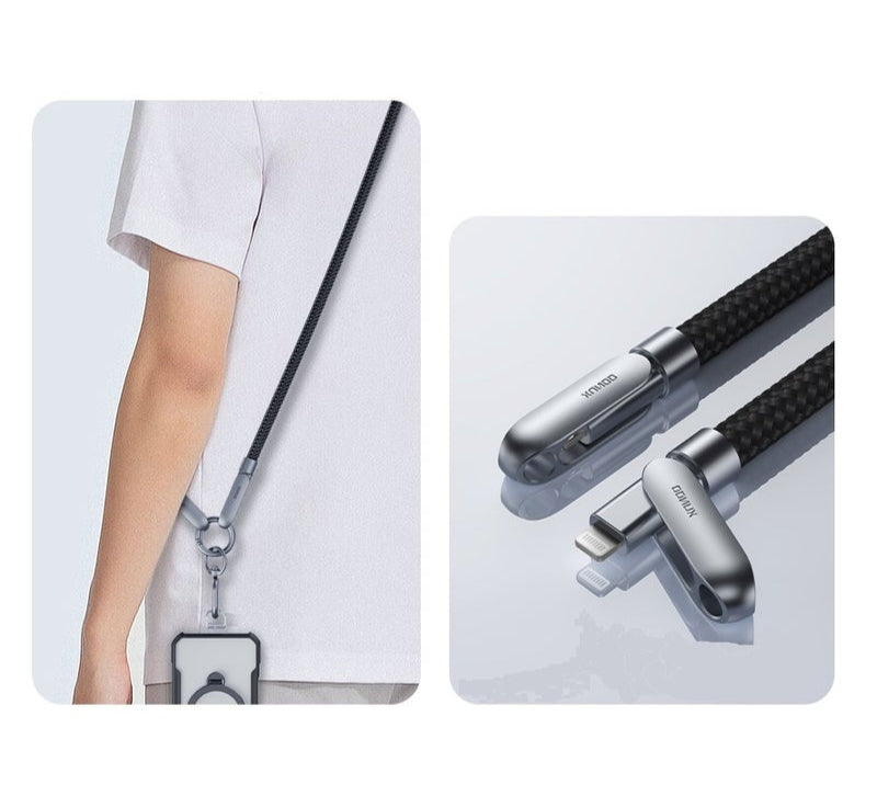 XUNDD Crossbody Lanyard with Builtin Cable (USBC to USBC) 240W Charging Cable Body Neck Lanyard for Compatible with iPhone 16 Pro Max Samsung S25 Ultra iPhone 15 Pro Max etc. (1.2M) (Black)Mobile Accessories240W USB-C to USB-C Charging Cable: Features a h