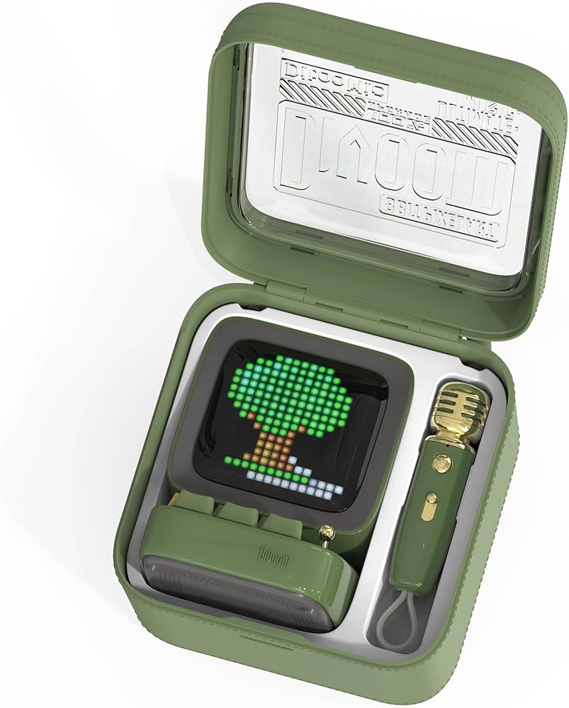 Divoom Ditoo-Mic Bluetooth Speaker with Karaoke Microphone - RGB Keyboard and Pixel Display Desktop DecorAudio & VideoPixel Speaker with Microphone The Ditoo-Mic is not only a Bluetooth pixel stereo, but also a karaoke microphone. It can be connected to a