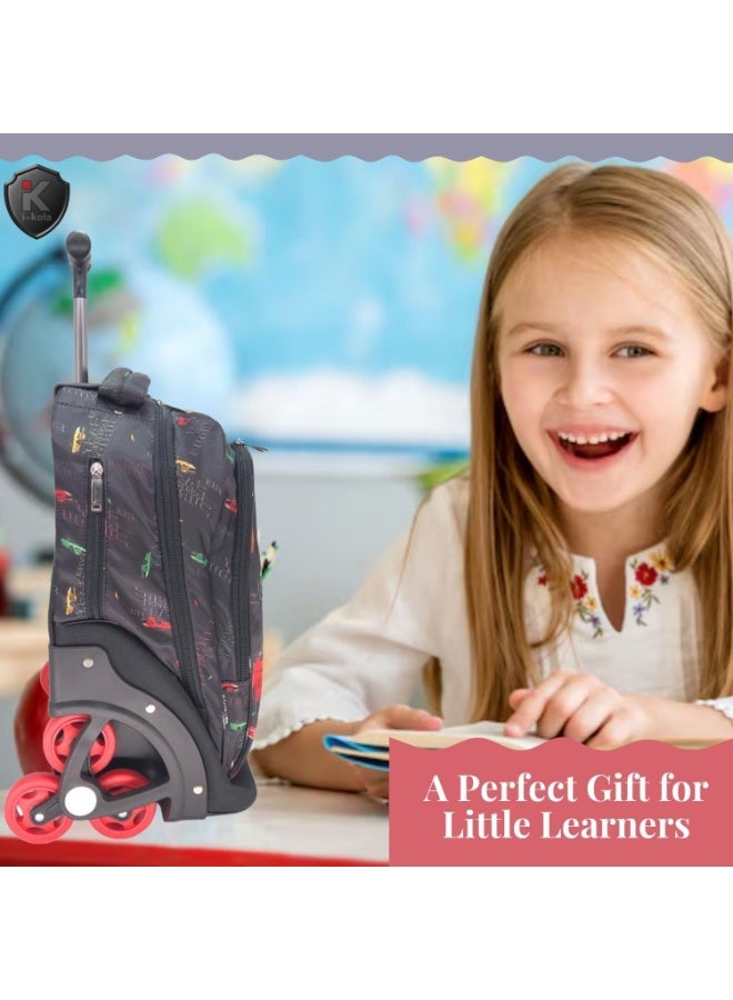 Child with a suitcase and text 'A Perfect Gift for Little Learners' on a classroom background