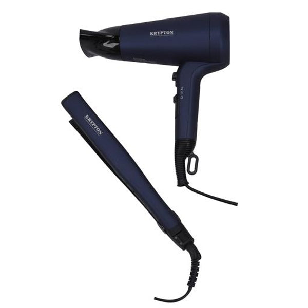 Krypton Portable 2 In 1 Hair Dryer & Straightener - BlueHair CareThe Krypton combo set includes a 28W Professional flat hair straightener with floating plates that helps adjust the angle to avoid snagging/pulling hair, giving the flexibility to straighten