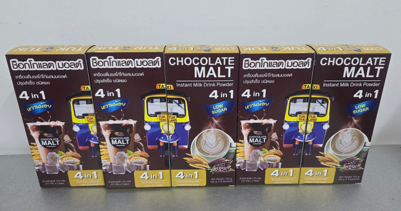 Instant Chocolate Malt Milk Drink Powder (Total of 5 Boxes, 1 Box = 5 Sachets)BeveragesIndulge in the Richness of Chocolate Malt – A Perfectly Balanced Treat Satisfy your sweet cravings with our Chocolate Malt beverage – a delicious fusion of creamy choco