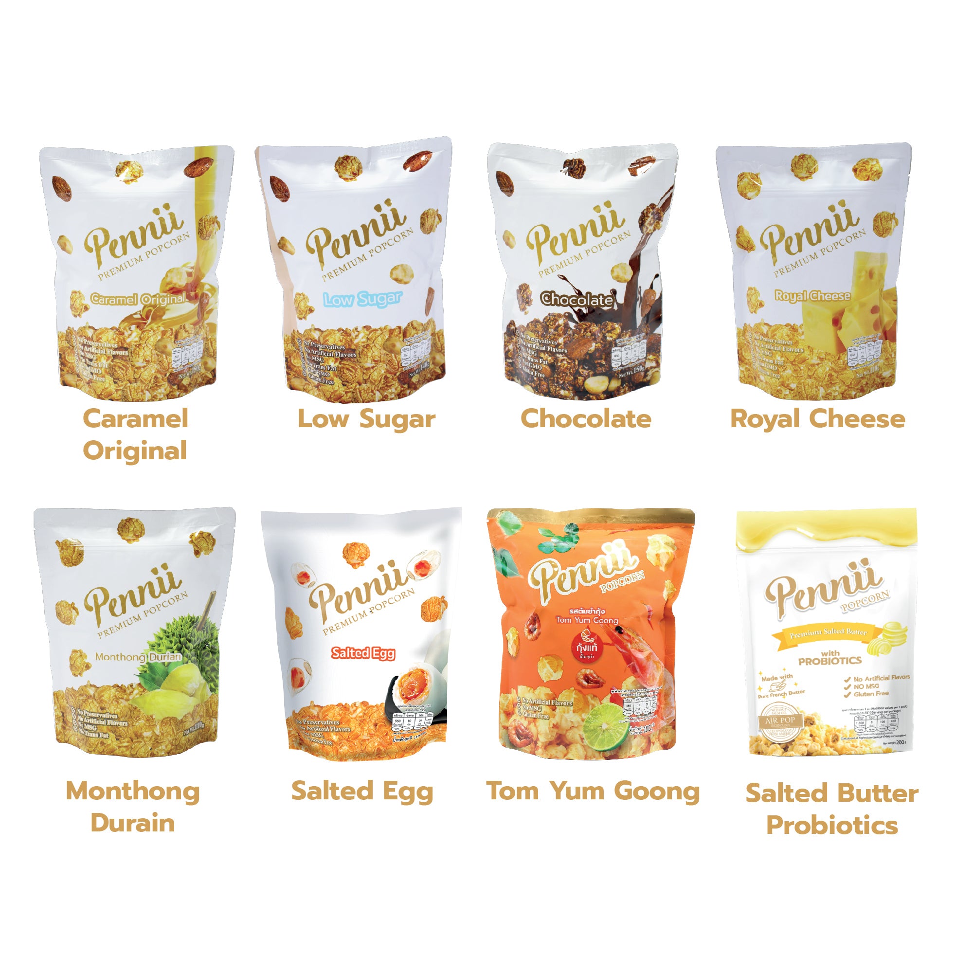 Pennii PopcornSnacksPopcorn from premium ingredients that must be tried. Pennii Premium Popcorn, a premium popcorn brand that selects only the finest raw materials. Mix together into pieces of popcorn, sweet and smooth taste. Enjoy every word! Corn kernel