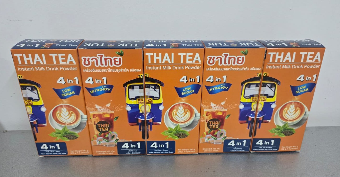 Instant Thai Milk Tea Drink Powder (Total of 5 Boxes, 1 Box = 5 Sachets)BeveragesSavor the Bold Flavors of Authentic Thai Milk Tea Transport your taste buds to the vibrant streets of Thailand with our Thai Milk Tea – a rich and aromatic blend of premium t