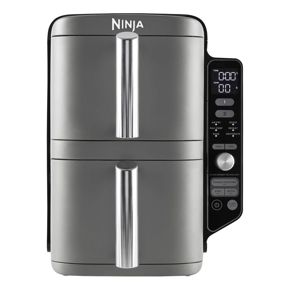 Ninja Double Stack XL Air Fryer SL400ME Vertical Dual Drawer Air Fryer 9.5L Capacity 2470W - GreyKitchen AppliancesWish you could fit a double air fryer in your kitchen, but running low on worktop space? Introducing the Ninja Double Stack XL 2-Drawer Air