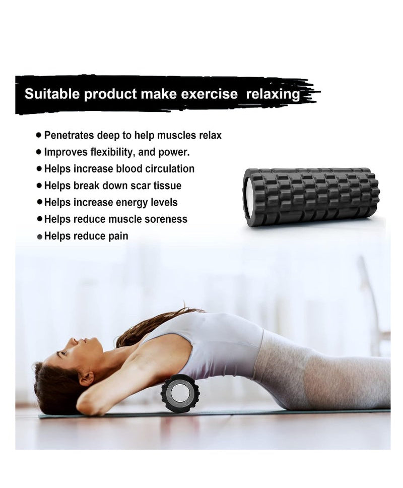 MahMir EVA Foam Roller – Deep Tissue Massage Roller for Yoga, Stretching & Muscle Recovery, Black