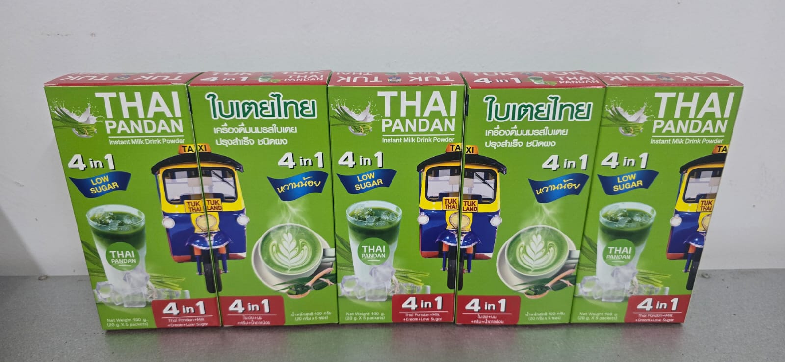 Instant Thai Pandan Milk Drink Powder (Total of 5 Boxes, 1 Box = 5 Sachets)BeveragesExperience the Exotic Delight of Thai Pandan Milk Indulge in the unique, refreshing taste of Thai Pandan Milk – a creamy, aromatic drink that combines the smooth richness