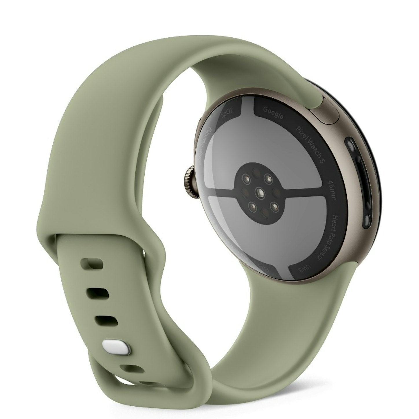 Google Pixel Watch 5 45mm Wi-Fi – Satin Pyrite Case, Olive Active Band (2nd Gen)