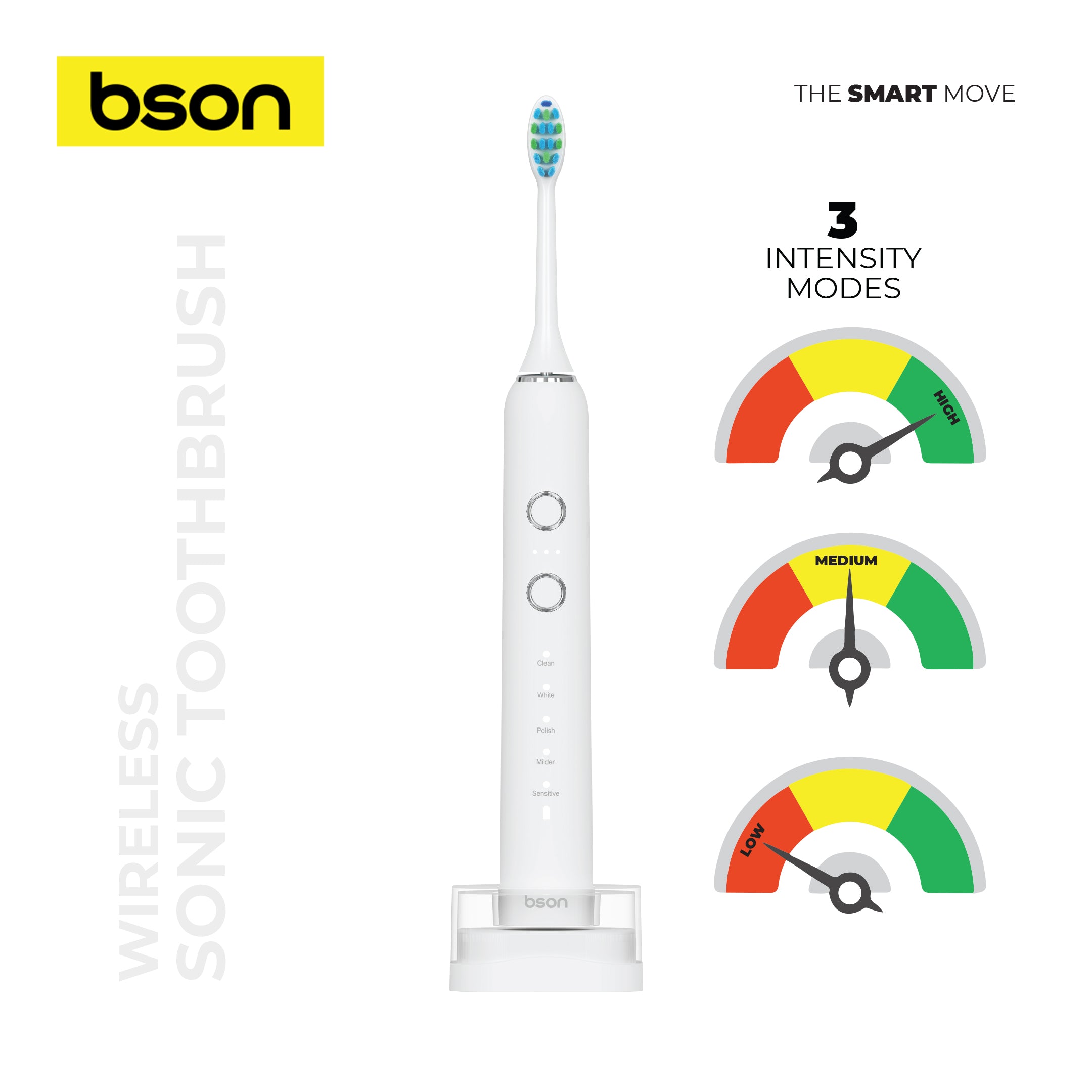 BSON Wireless Sonic Toothbrush – 10X Better Whitening, 60-Day Battery Life, Wireless Charging, 40,000 SPM & IPX7 Waterproof