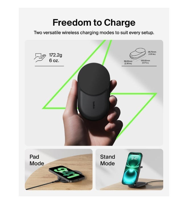 Belkin UltraCharge Pro 3-in-1 Foldable MagSafe Wireless Charging Dock Qi2 25W – Black