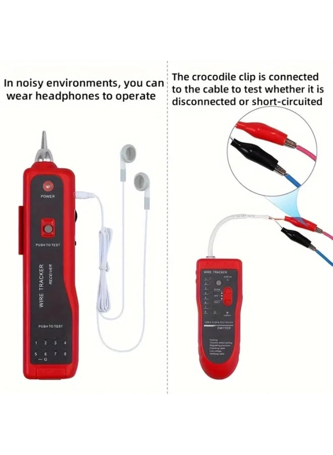 Wire Tester RJ45 RJ11 Cable Tracker Line Finder Multifunction Wire Tracker Ethernet LAN Network Cat5 Cat6 with Earphone for Cable Collation, Network Maintenance Collation, Telephone Line Test