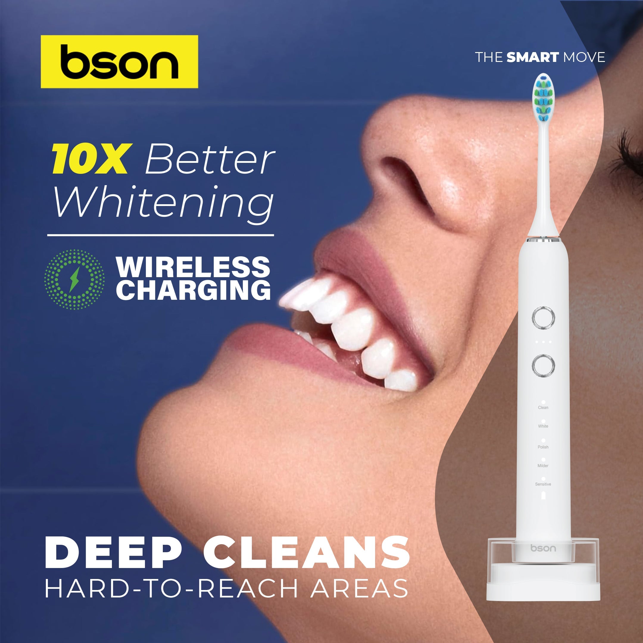 BSON Wireless Sonic Toothbrush – 10X Better Whitening, 60-Day Battery Life, Wireless Charging, 40,000 SPM & IPX7 Waterproof