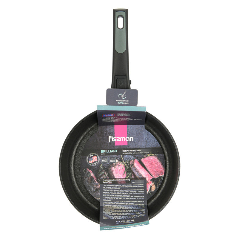 Fissman Deep Frying Pan 28cm With Detachable Handle With Glass Lid Brilliant Series Aluminum And Non Stick Coating and Induction BottomFISSMAN, a recognized leader in the production of kitchen utensils, presents a new exclusive series of BRILLIANT cookwar