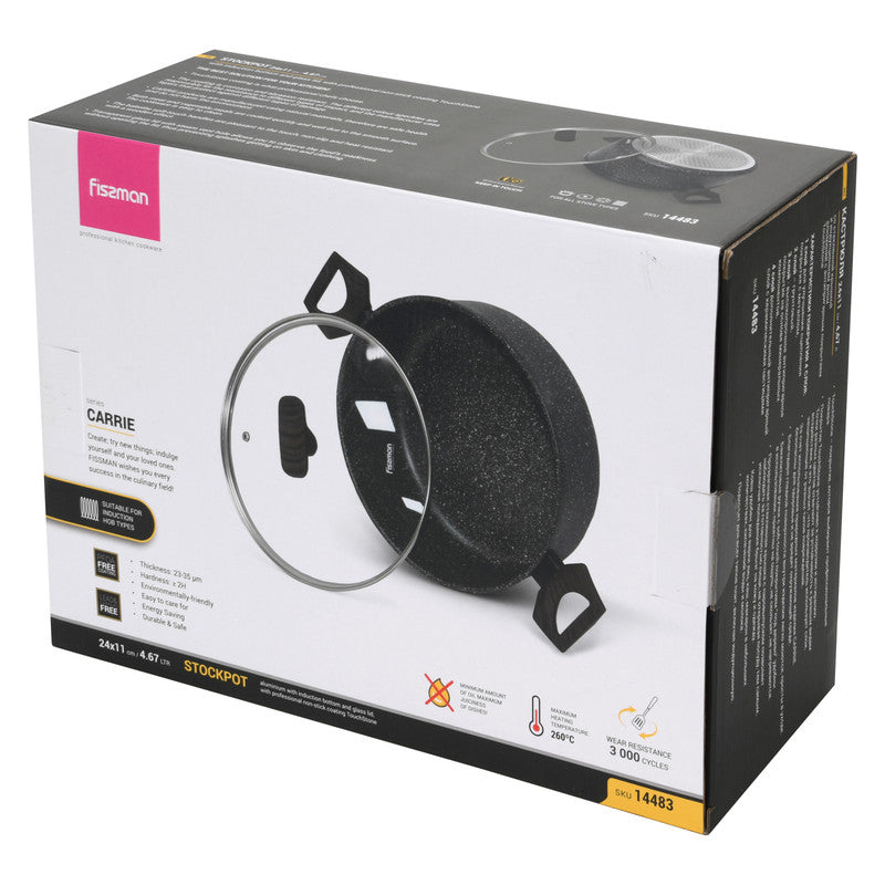 Fissman Stockpot 24cm/46.7 LTR Carrie Aluminum with Induction BottomThe Carrie series from FISSMAN is a union of quality, aesthetics and safety. JENNY products are a real gift for those who choose the best for themselves and their family. The main feature