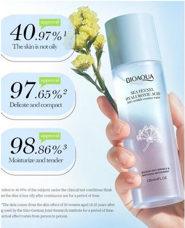 Anti-Wrinkle Toner with Hyaluronic Acid & Sea Fennel – BIOAQUA Hydrating Essence for Fine Lines & Aging Skin, Alcohol-Free, 120ml