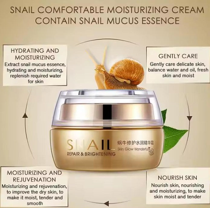 BIOAQUA Snail Mucus Repair Moisturizing Replenishing Cream Skin Glow Wonderful Vitality Impart 50g