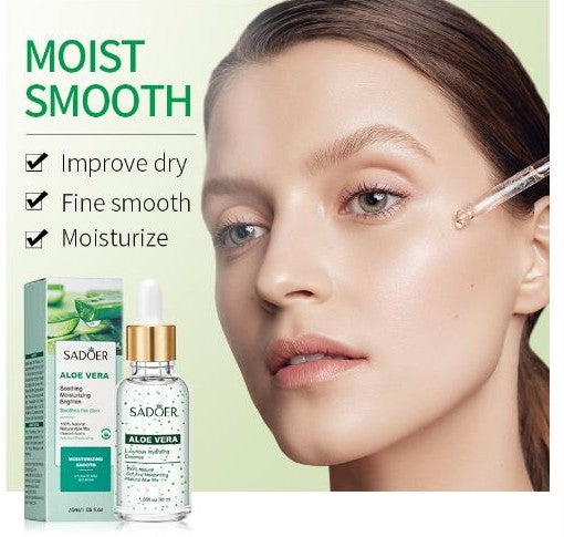 SADOER Aloe Vera Facial Serum, Natural Moisturising Essence, Soothing & Brightening Formula, 30ml