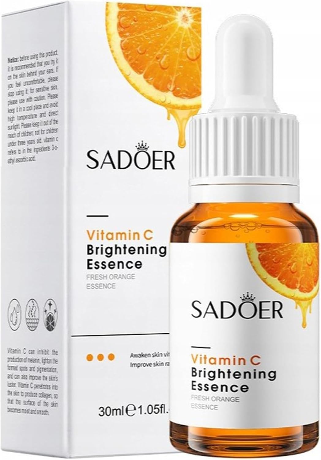 SADOER Vitamin C Brightening Essence Serum, Fresh Orange Extract, Moisturising Face Treatment, 30ml