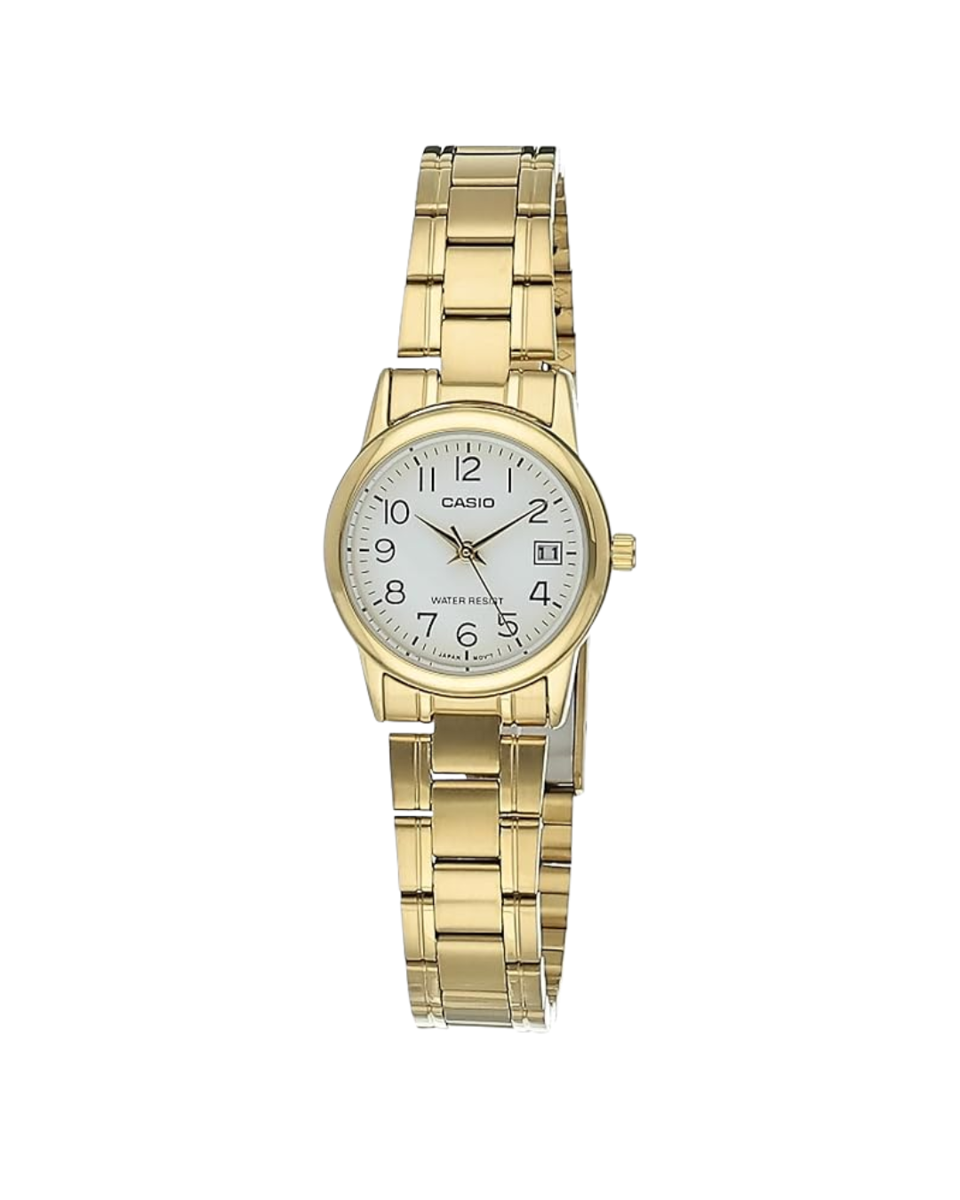 Casio Women’s Analog Watch — LTP‑V002G‑7B2UDF (White Dial, Gold Stainless‑Steel Band)