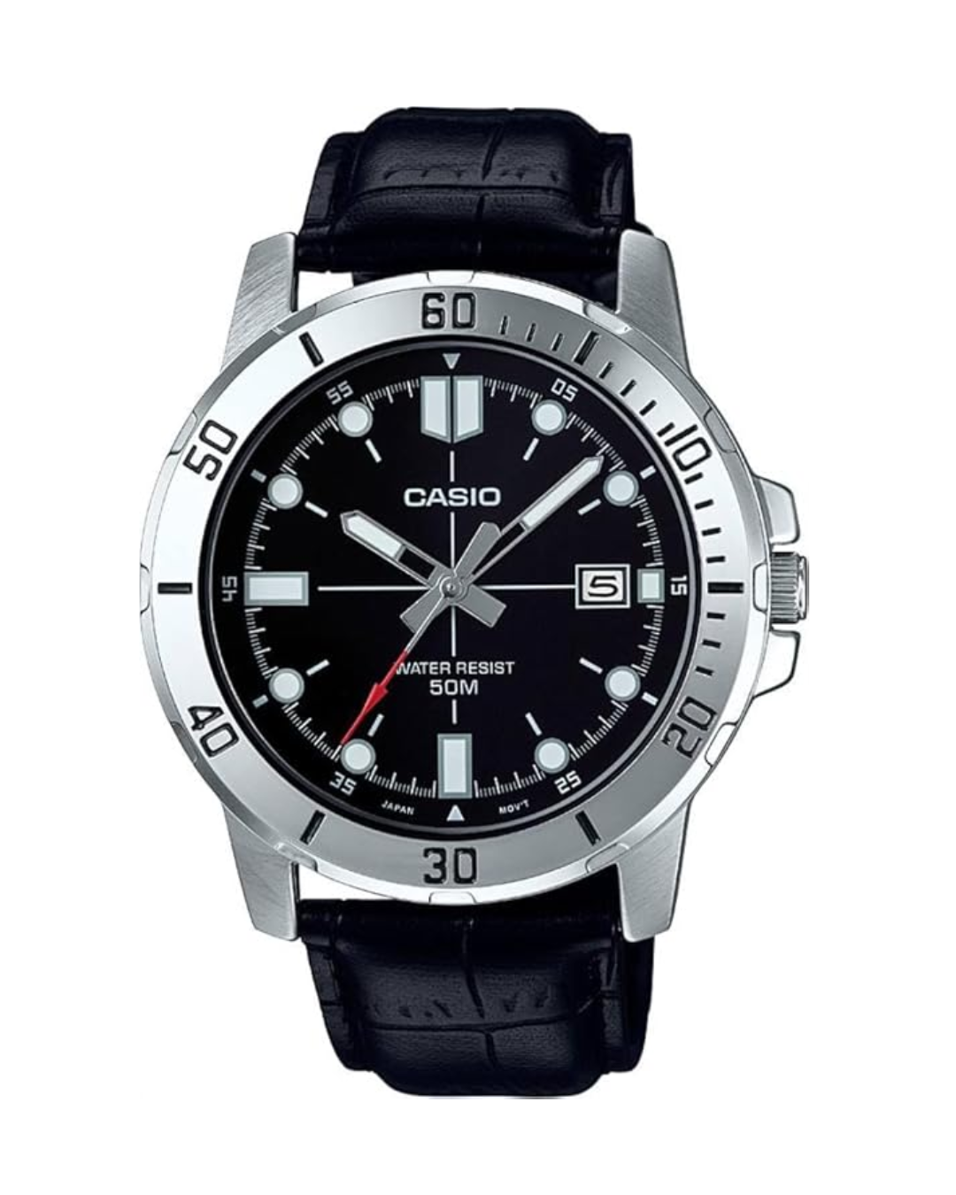 Casio Men’s Analog Quartz Watch — MTP‑VD01GL‑1EVUDF (Black Dial, Black Leather Strap)