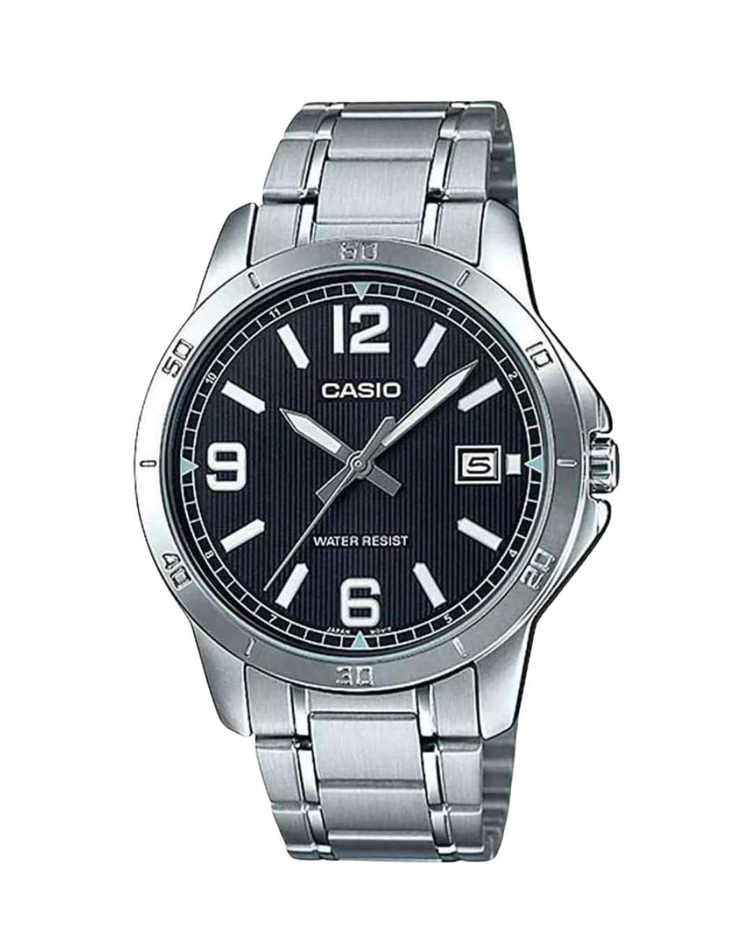 Casio MTP‑V004D-1B2UDF Men’s Analog Watch – Black Dial, Silver Stainless Steel Band,