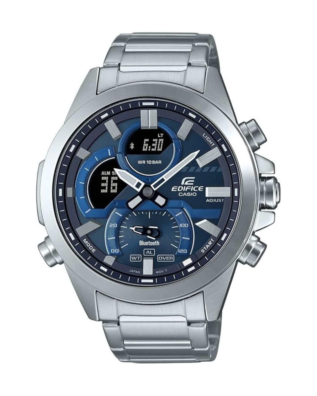 Casio Edifice Men’s Bluetooth Chronograph Watch – ECB-30D-2ADF, Blue Dial with Silver Stainless Steel Band