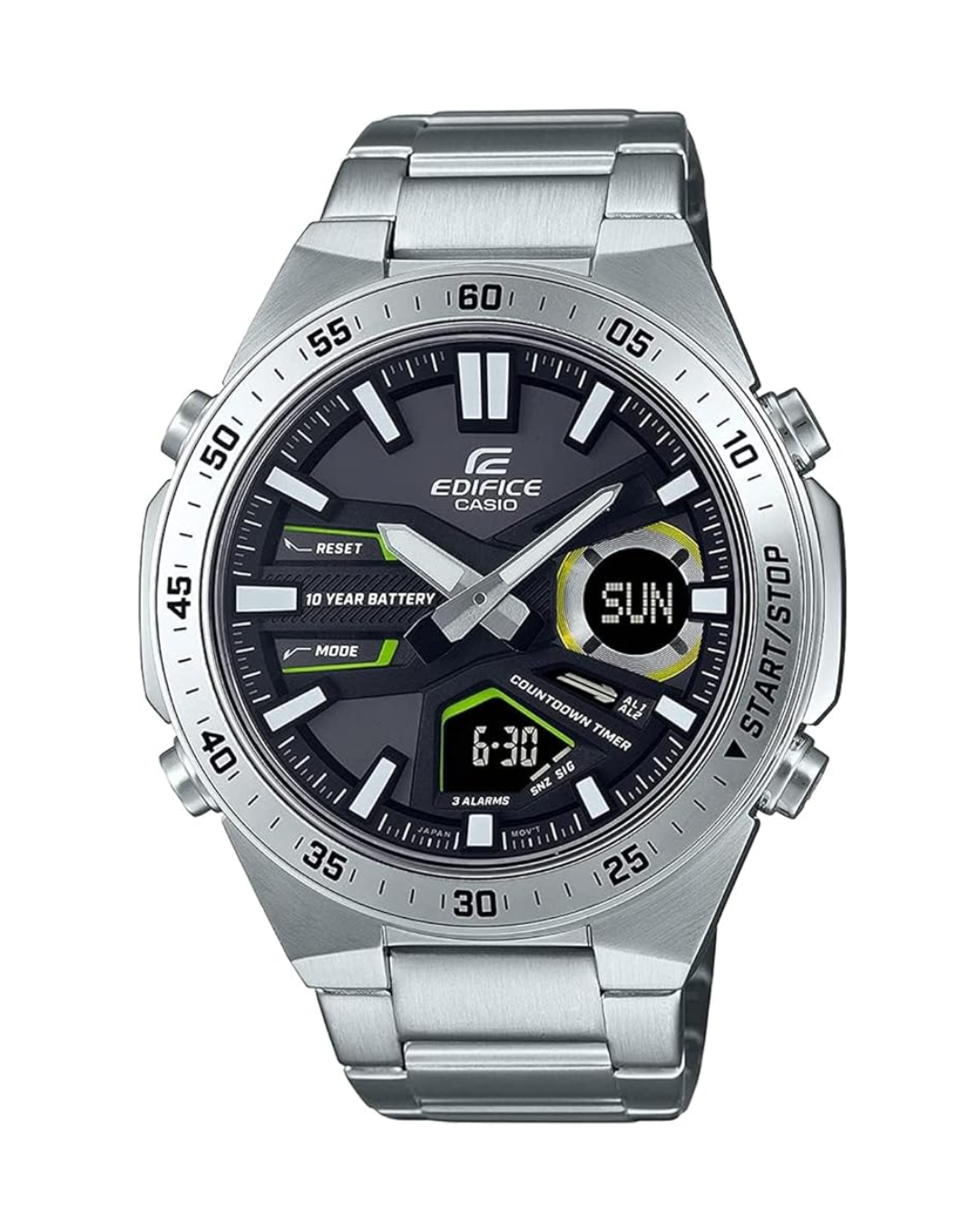 Casio Edifice Men’s Analog Chronograph Watch – EFV-C110D-1A3VDF, Black Dial with Silver Stainless Steel Band