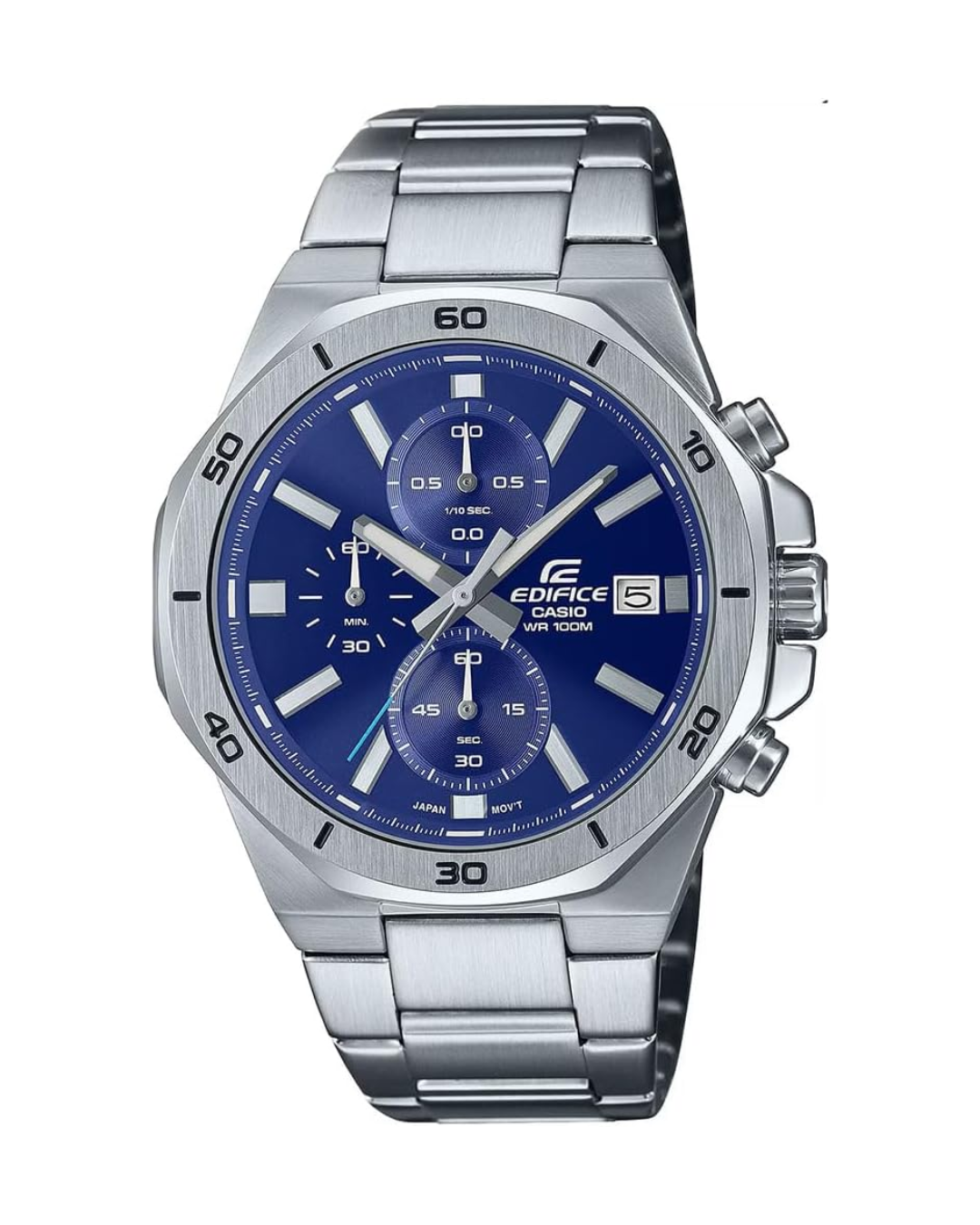 Casio Edifice Men’s Analog Chronograph Watch – EFV-640D-2AVUDF, Blue Dial with Silver Stainless Steel Band