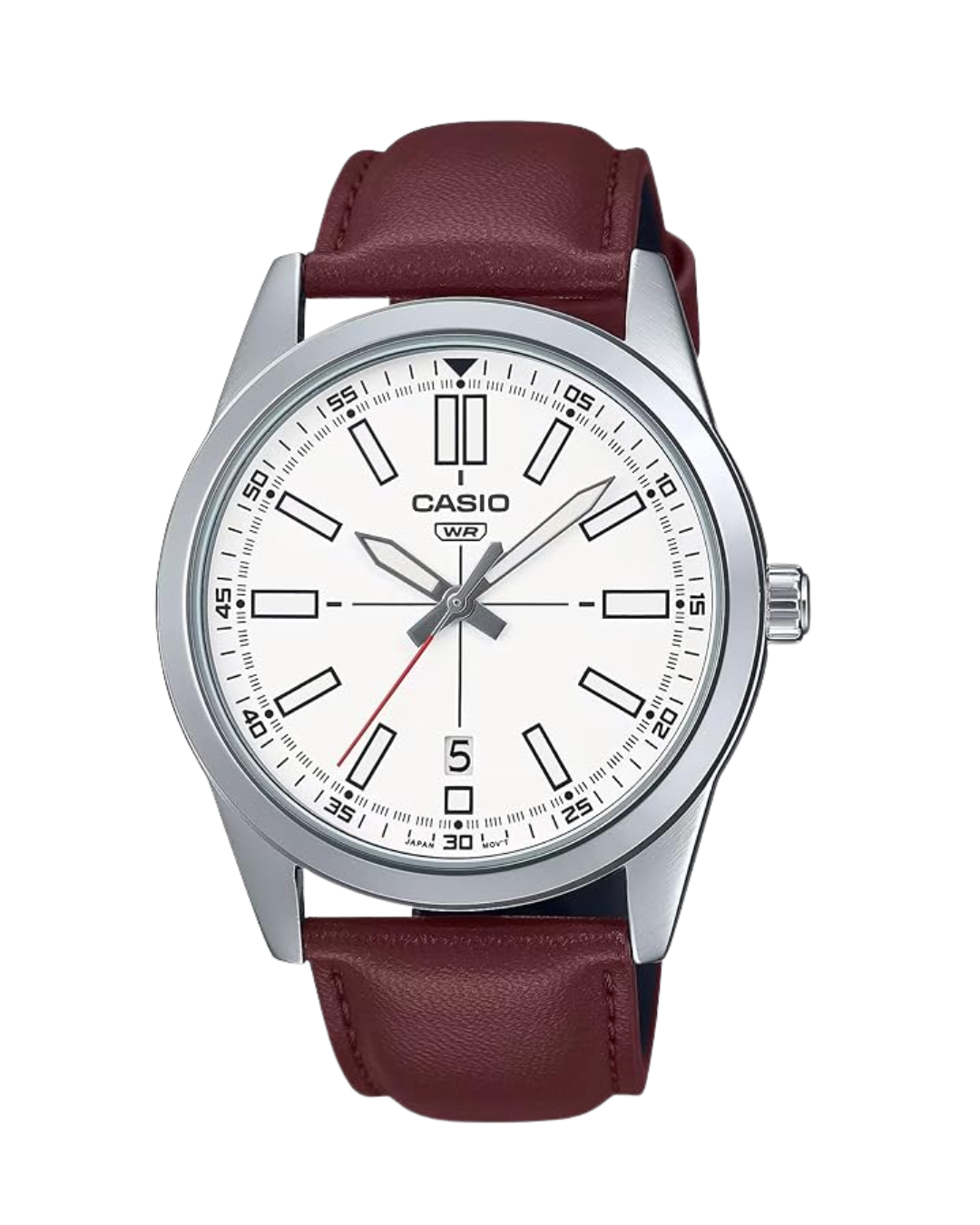 Casio MTP‑VD02L-7EUDF Men’s Analog Watch – Silver Dial, Brown Leather Band, Quartz Movement