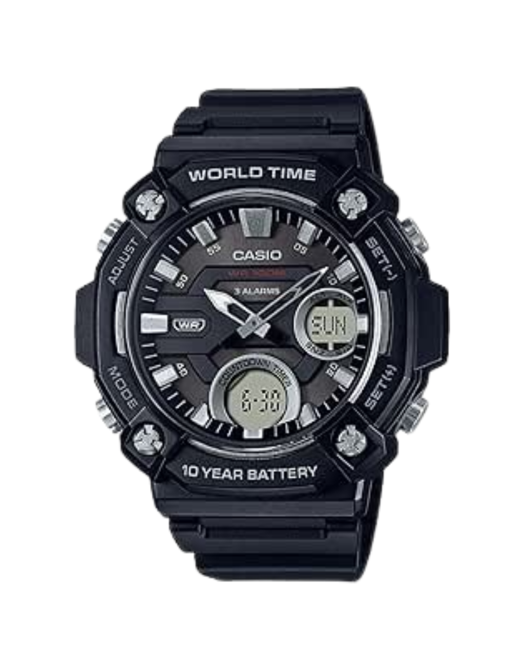Casio AEQ‑120W-1AVDF Men’s Digital & Analog Watch – Black Dial, Black Resin Band, Multifunction