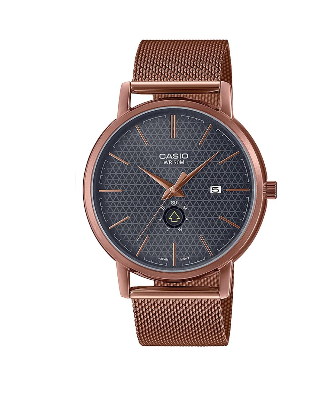 Casio MTP‑B125MR-8AVDF Men’s Analog Watch – Black Dial, Rose Gold Stainless Steel Band, Quartz Movement