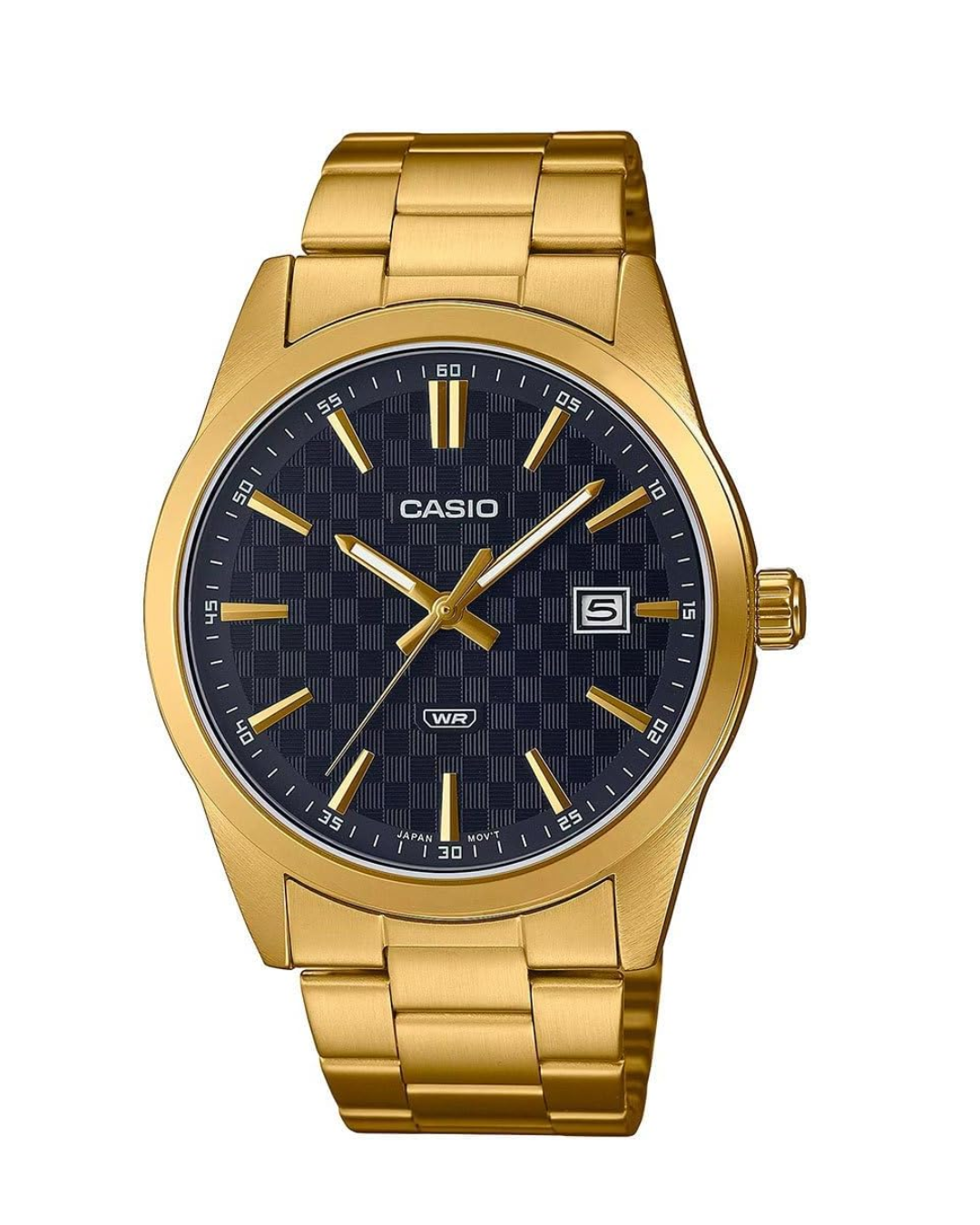 Casio MTP‑VD03G-1AUDF Men’s Analog Watch – Black Dial, Gold Stainless