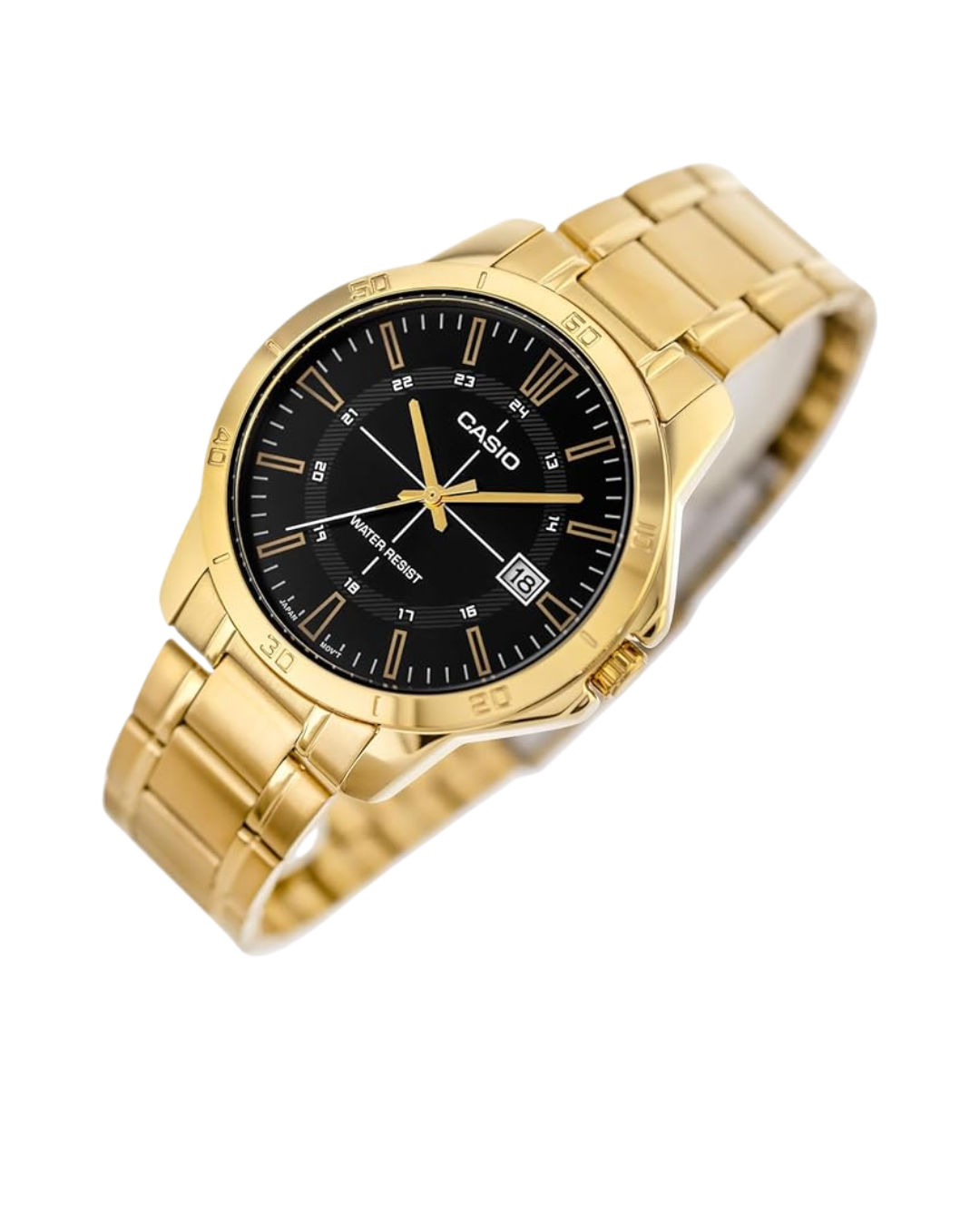 Casio MTP‑V004G-1CUDF Men’s Analog Watch – Black Dial, Gold Stainless Steel Band, Quartz Movement