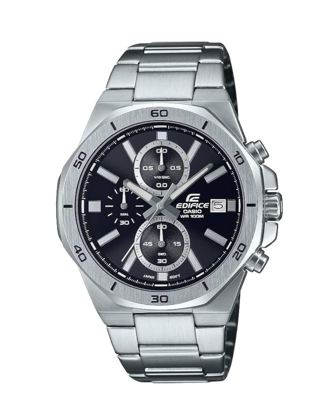 Casio Edifice Men’s Quartz Watch – EFV-640D-1AVUDF, Black Dial with Stainless Steel Strap