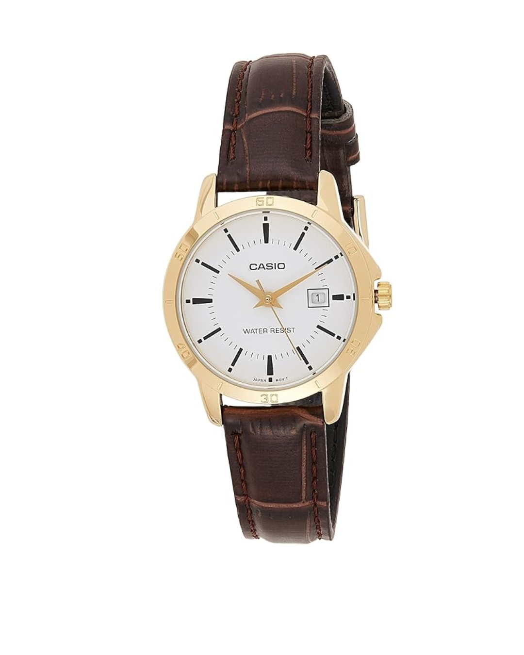 Casio Women's Watch – LTP-V004GL-7AUDF White Dial, Brown Leather Band