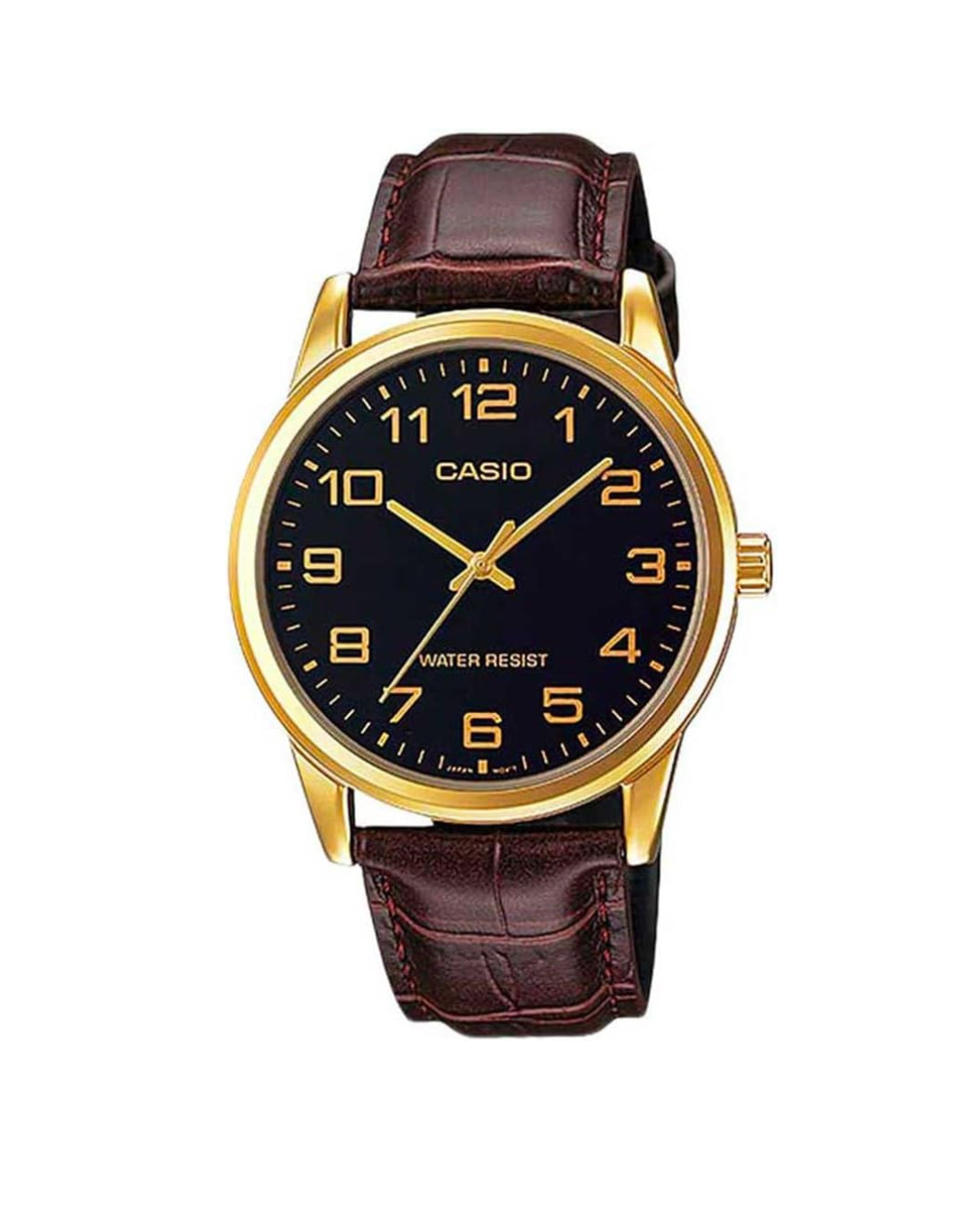 Casio Men's Watch – MTP-V001GL-1BUDF Black Dial, Brown Leather Band
