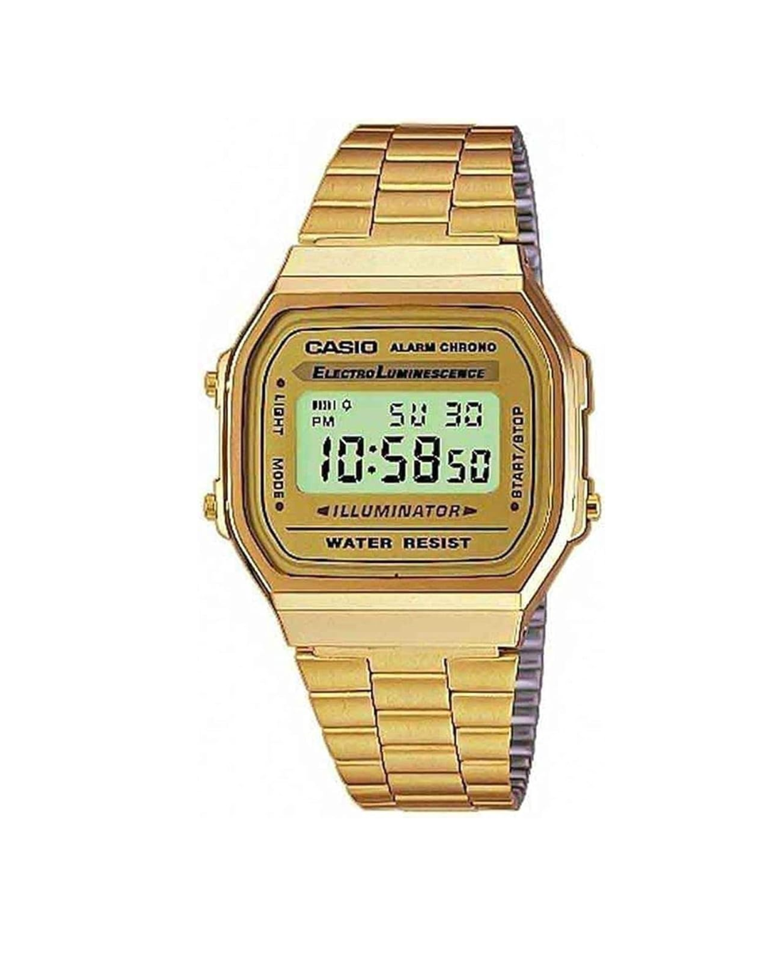 Casio Unisex Digital Watch A168WG-9WDF – Gold Dial, Gold Stainless Steel Band