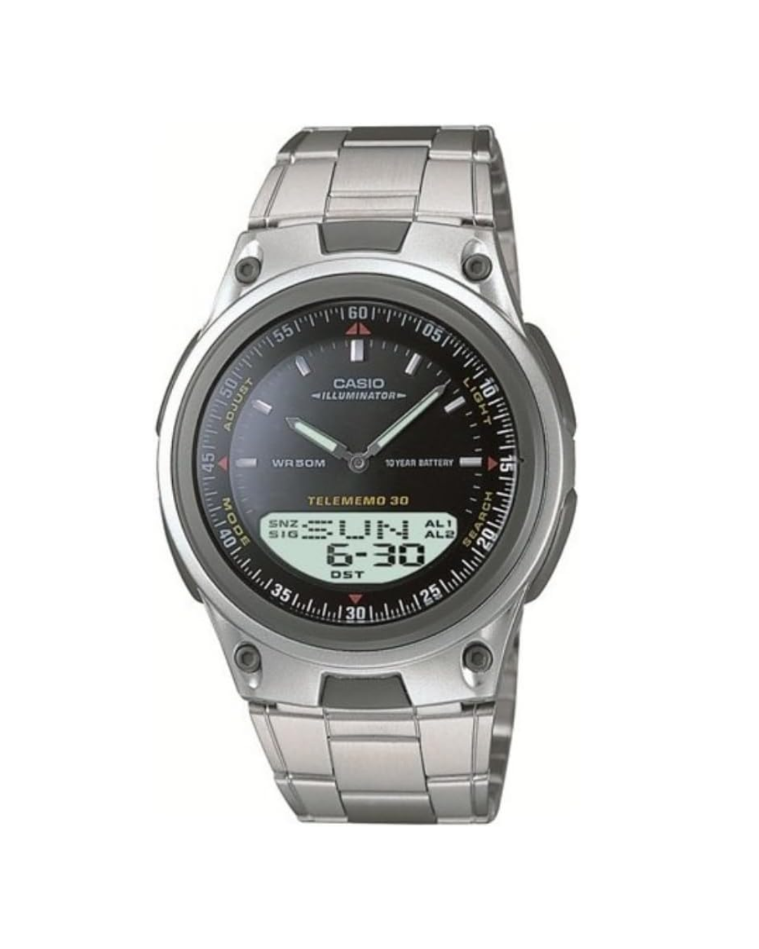 Casio Men’s Analog–Digital Watch – AW‑80D‑1AVDF, Black Dial with Silver Stainless Steel Band