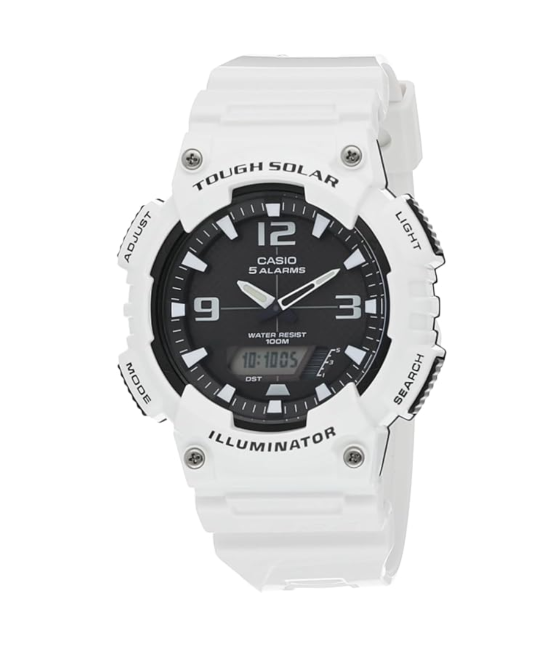 Casio Men’s Analog‑Digital Watch – AQ‑S810WC‑7AVDF, Black Dial with White Resin Band