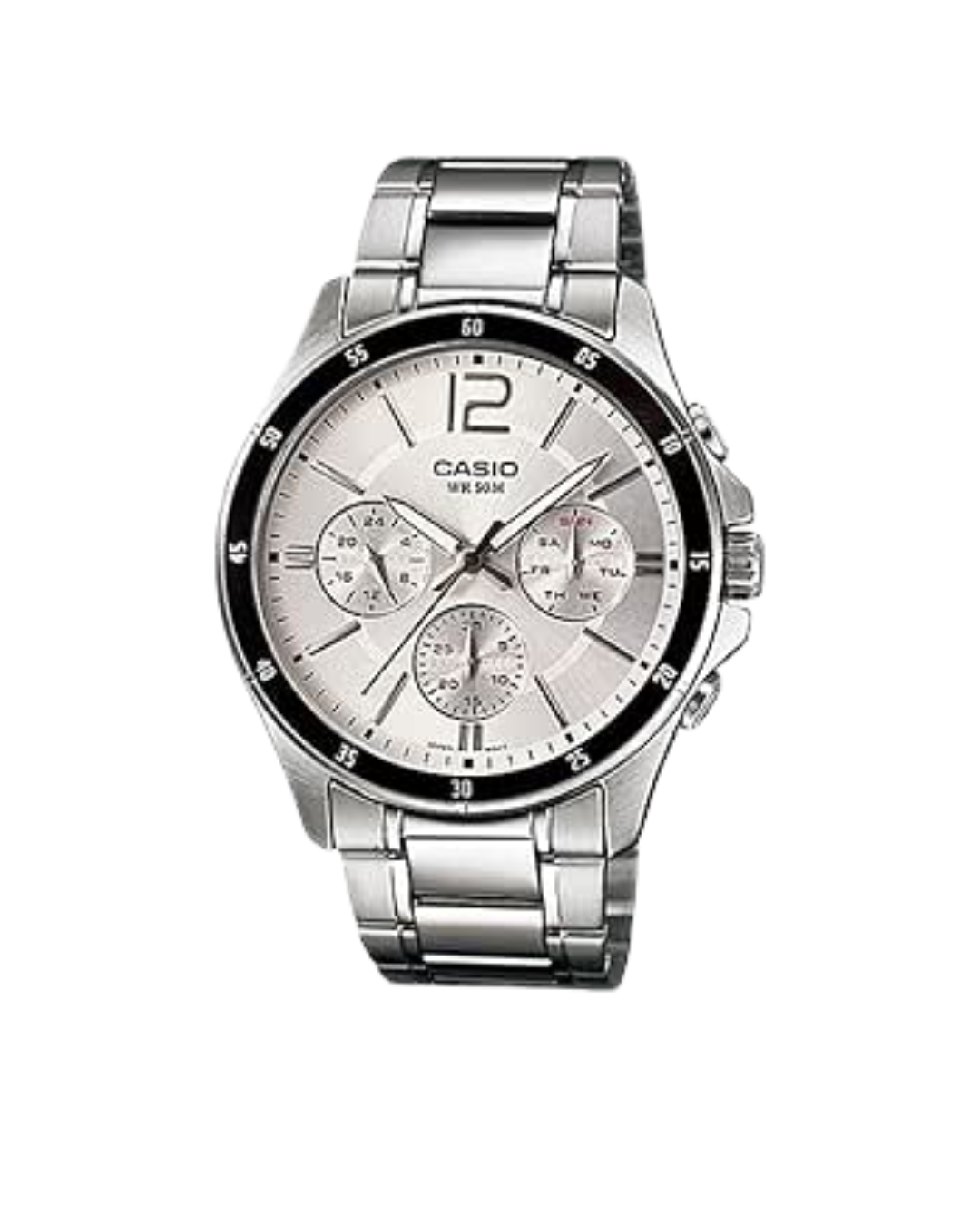 Casio Men’s Analog Watch – MTP‑1374D‑7AVDF, Silver Dial with Silver Stainless Steel Band