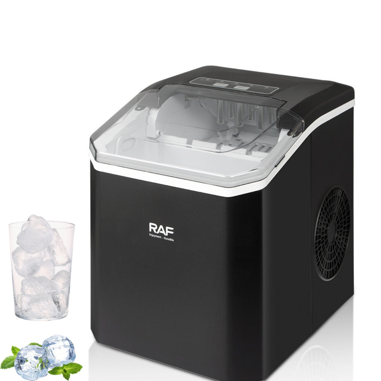 RAF Ice Maker Machine – Portable Countertop Ice Maker, 26lbs in 24H, Automatic Cleaning, Adjustable Ice Size, Quiet Operation for Home, Office & Parties