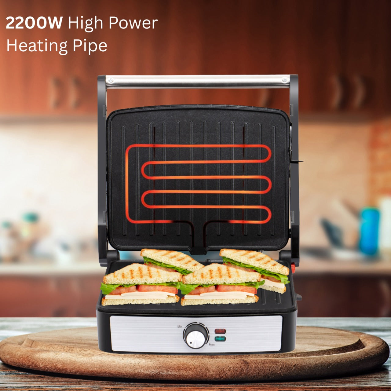 RAF Steak & Grill Machine, 2200W Powerful Electric Grill with Non-Stick Plates, Adjustable Temperature Control, Uniform Heat & Easy Cleaning – Multi-Purpose Contact Grill for Steaks, Sandwiches, BBQ & Panini